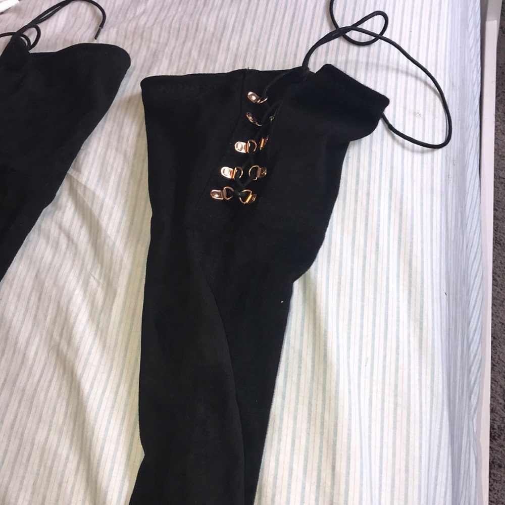 Over the knee  boots all black with gold hems